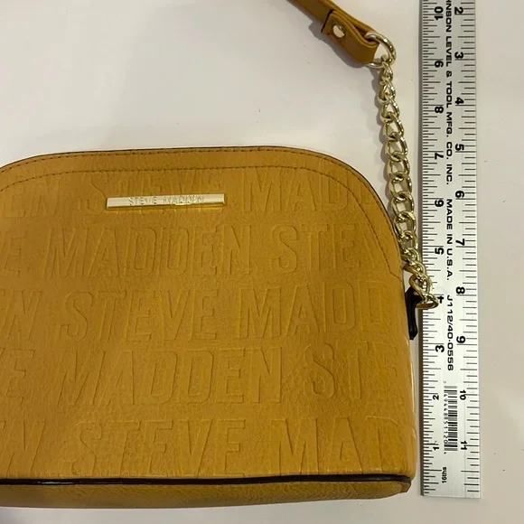 Steve Madden cross body purse faux leather yellow embossed spell out handbag - Picture 16 of 16